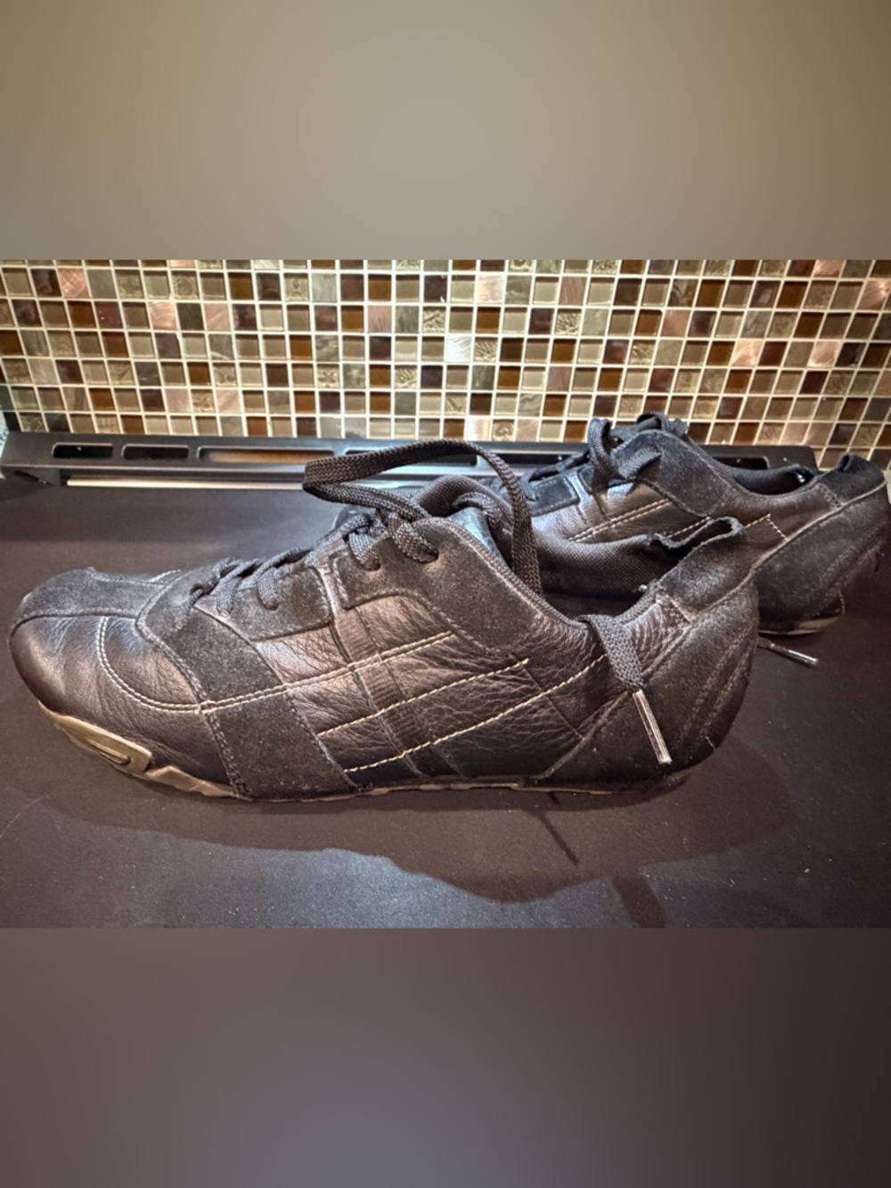 Diesel Black Leather Lace-Up Sneakers